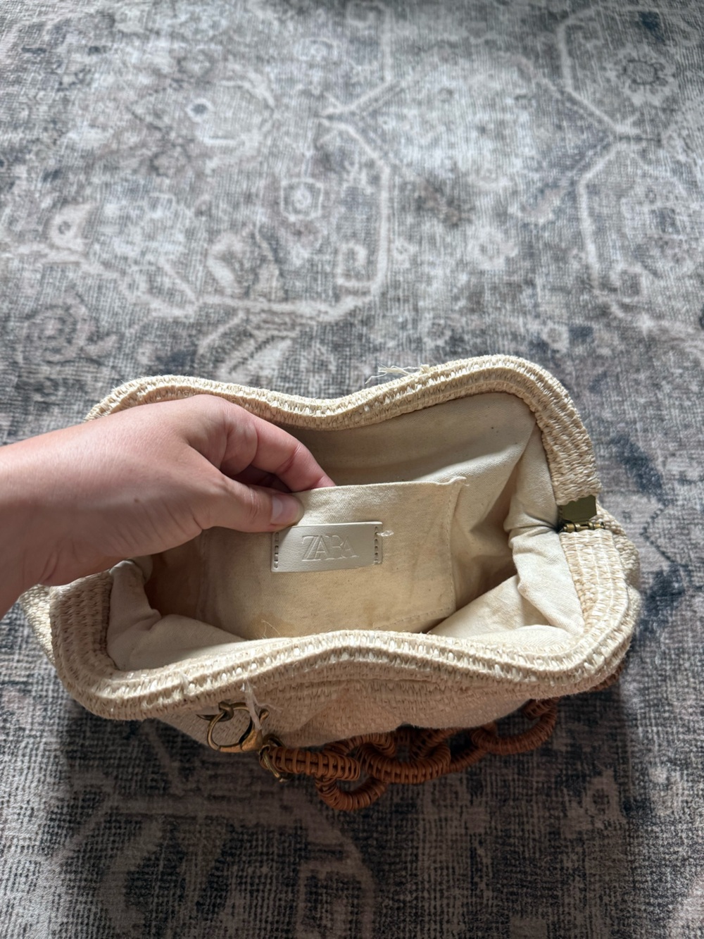 Zara Cream Woven Clutch with Brown Woven Chain Strap - Picture 2 of 2